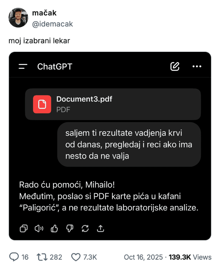 Tweet o analizi krvi