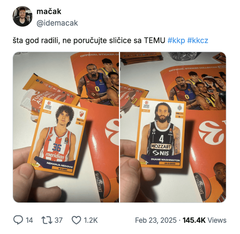 Originalni tvit o TEMU sličicama